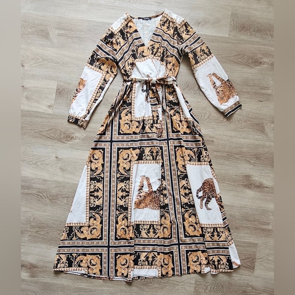 Boohoo Leopard & Baroque Print Wrap Dress – Size 20 (XL) - Picture 4 of 6